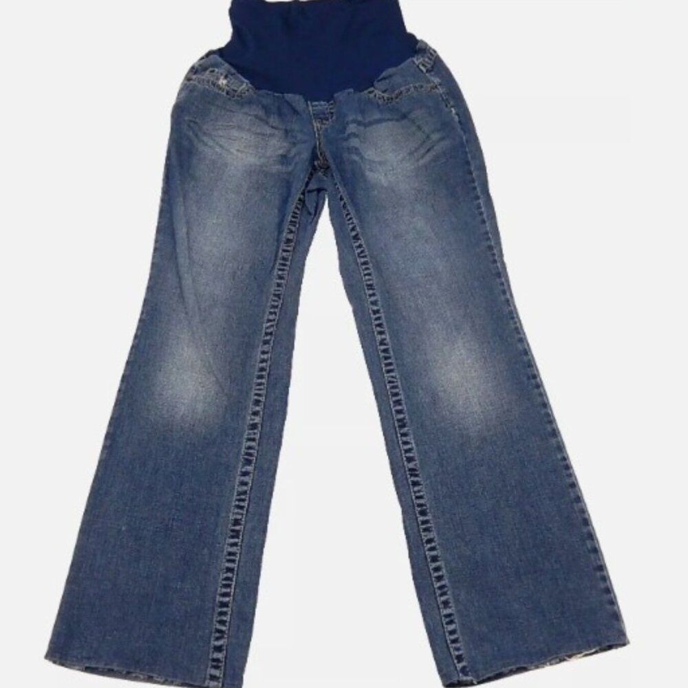 Get Used By Lexi Women Jeans Sz M Maternity Low Rise Flared Med Wash Distressed